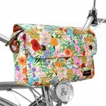 TOURBON Bike Bag Waxed Canvas Bicycle Handlebar Bag Zipper Closure Pouch Crossbar Front Frame Basket Cycling Saddebag Under Seat Strap-on Rear Rack Pannier (Yellow with Flower)