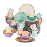 vancasso Tulip Dinnerware Set 48 Pieces Porcelain Dinner Set - Multicolour Japanese Dinner Service Moroccan Crockery with Dinner Plate, Dessert Plate, Cereal Bowl and Mug, Service for 12