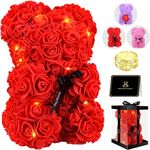 Otlonpe Rose Bear Christmas Birthday Gifts for Women Her Mom Wife Girlfriend, Flower Rose Teddy Bear with Lights, Box & Card, Cute Romantic Unique Gift Set on Anniversary, Valentine's Day (Red)