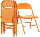 GAOMON Folding Chairs Set of 4, Orange Metal Chairs and Hold Up to 350 Pounds, Foldable Comfy Chairs for Outside & Indoor