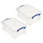 Really Useful Box Stackable 9 Liter Plastic Storage Container Bin with Snap Lid and Built-In Clip Lock Handles for Home & Office Organization (2 Pack)