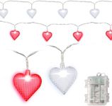 Valentines Day Red & White Heart 10ft String Lights- 2pk w 40 Total LED Fairy Lights- Easy to Hang & Battery Powered- 9 Different Modes- Indoor/Outdoor Decorations Garland for Home, Parties, Classroom