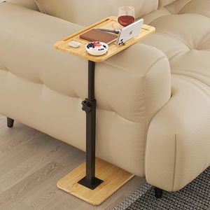 Yumkfoi C-Shaped End Table for Couch Arm, Side Table with 360° Rotating Phone Holder, Bamboo Height Adjustable TV Trays, Narrow Side Table Sofa Table Bed Tray for Living Room, Bedroom