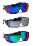 Calabria 1003 Fit Over Safety Glasses Fitover Eyewear Blue/Green/Silver Mirror 3 Pack Bulk Men Women Tinted Anti-Fog Scratch