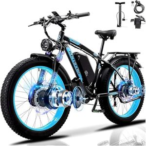 QIKAITU Road Legal Electric Bike, 48V23Ah Battery 120KM Range E Bike with Phone Holder, 26" Fat Tire All Terrain EBike 25-50 km/h Adjustable Max Speed, Hydraulic Disc Brakes (Blue)