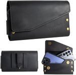 TarbicGear Leather Double Phone Case for Two Phones, Double Phone Holster for Men Belt, Belt Clip Dual Phone Pouch for iPhone 16 Pro Max, Samsung Galaxy S23 Ultra, for Work, Construction, Large Black