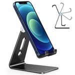 Adjustable Cell Phone Stand, OMOTON Aluminum Desktop Cellphone Stand with Anti-Slip Base and Convenient Charging Port, Fits All Smart Phones,Black