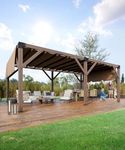 KYBOLT 12 X 20 Ft Wood Pergola with Retractable Sunshade Canopy, Solid Structure, Outdoor Pergola for Backyard, Deck, Garden (Reddish-Brown)