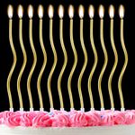 12 Pieces Twisty Birthday Candles, Spiral Gold Birthday Candles for Cakes Metallic Glitter Cake Candles Long Thin Coil Cake Candles with Holder for Birthday Wedding Party Decoration