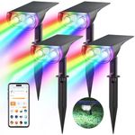 Linkind Smart Solar Lights Outdoor SL5, Color Changing Solar Spotlight for Halloween Decorations, APP Control Landscape Lights, IP65 Solar Spot Lights Outdoor, Solar Halloween Lights for Yard(4 Pack)