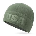 Tactical Beanie Fleece Watch Cap, Embossing USA Multi-Season Army Military Fleece Beanie, Winter Warm Beanie, Forest Green, One size