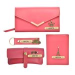 YOUR GIFT STUDIO Customized Women Wallet Gift Set 4 Pcs Combo | Personalised Birthday Gifts For Women With Name & Charm | Birthday Anniversary Wedding Gifts For Women, Wine