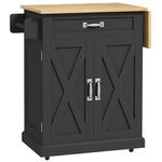 HOMCOM Foldable Kitchen Island with Storage Drawer, Farmhouse Style Rolling Utility Cart, Coffee Bar Cabinet on Wheels with Drop-Leaf Wood Top (Black)