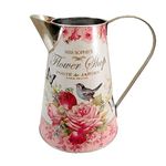 Large Jug Artificial Flower Vase Bluebird Pink Rose Butterfly Design "Flower Shop" French Style Metal Decal Style 22cm