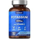 Potassium Supplement 400mg with Vitamin C | 180 Vegan Tablets | Potassium Chloride for Normal Blood Pressure & Muscle Support | No Artificial Preservatives | by Horbaach