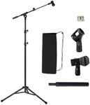 Lemxadd Tripod Mic Stand Floor Boom Arm for Blue Yeti Shure SM58 SM57 SM48 Samson Q2U Fifine K6 K688 AM8, Floor Microphone Stand with Carrying Bag, 3/8" to 5/8" Adapter, 2 Mic Clips and Cable Ties