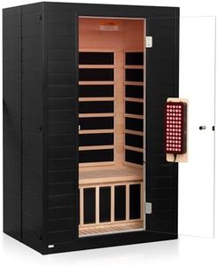 RESTISLAND Infrared Sauna with Red Light Therapy, 2 Person Indoor Home Sauna Canadian Hemlock Wood Dry Heat Saunas Room with Bluetooth Speakers, 7 Color Chromotherapy Lamp, LCD Control Panel