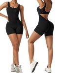 Vertvie Sexy Backless Jumpsuits for Women One Piece Shorts Yoga Romper Sleeveless Workout V Back Scrunch Butt Unitard Bodycon (Black,Large)