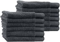 Luxury 100% Cotton Washcloths - Pack of 12, Extra Soft & Fluffy, Quick Dry & Highly Absorbent, Hotel Quality, Small Hand Towel Set for Gym, Salon, Spa & Home Care, Charcoal Gray - 13" x 13"