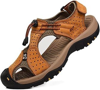 rismart Homme Bout Fermé Crochet&Boucle De plein air Randonnée Cuir Chaussures Sandales SN1505(Bronzer,44 EU)
