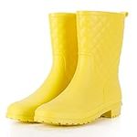 Petrass Women Outdoor Rain Boots Black, Waterproof Lady's Rainwear Mid Calf, Lightweight Cute Rain Booties for Ladies, Fashion Comfortable Garden Shoes, Yellow 8.5