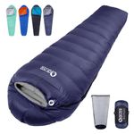 QEZER Down Sleeping Bag 4 Season, Lightweight Camping Sleeping Bag for Adults and Teens Hiking Outdoor with 1000g Duck Down 620 FP(blue)