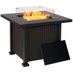 Outsunny 32" Outdoor Propane Gas Fire Pit Table, 50,000 BTU Auto-Ignition Square Wicker-Effect Gas Firepit Table with Glass Wind Guard, Lid, Lava Rocks, CSA Certified, Black