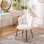 Bharat Bhavishya AIITTCC Velvet Vanity Chair with Shell Back Makeup Chair for Vanity with Golden Metal Legs for Bedroom Living Room (Ivory)