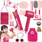 GAGAKU Kids Hairdressing Set Realistic Girl Beauty Salon Playset Hair Styling Set with Blow Dryer Scissors and Stylist Accessories Pretend Play Toys For Girls Age 3-8