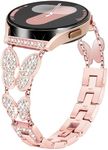 G-ficu 20mm Butterfly Band for Samsung Galaxy Watch 4/5 Band 40mm 44mm, Women Bling Diamond Slim Band, Cute Luxury Metal band for Watch 5 Pro/Watch 4 Classic 42mm 46mm/Watch 3 41mm/Active 2-Rose Gold