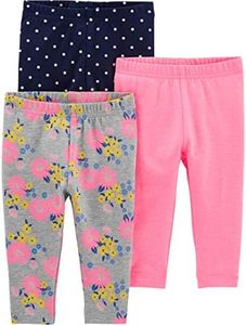 Simple Joys by Carter's Baby Girls' Toddler 3-Pack Leggings, Pink/Blue Dot/Floral, 4T