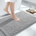 Yimobra Bathroom Rug Mat, 32'' x 20'', Luxury Chenille Shaggy Bath Rugs, Extra Soft & Thick, Absorbent Water, Non-Slip, Machine Washable, Bath Mats for Bath Floor,Tub and Shower, Grey