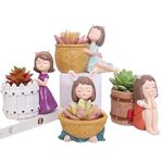 PANCIKAA Succulent Resin Mini Girls Plant Pots Pack of 4 | Cute Flowerpots for Home, Garden & Desk | Small Ornaments - Multicolor Outdoor/Indoor Mini Girls Plant Pots