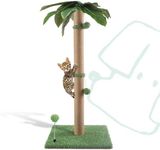 34'' Cat Scratching Post for Average Cats, Green Palm Cat Tree, Cat Scratcher for Indoor Cats with Hanging Toy Balls for Large Cats and Kittens