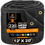 Xpose Safety Heavy Duty Mesh Tarp – 12’ x 20’ Multipurpose Black Protective Cover with Air Flow - Use for Tie Downs, Shade, Fences, Canopies, Dump Trucks – Tear Resistant