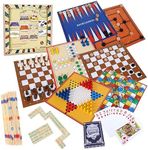 GOTHINK 10 in 1 Board Game Set - Travel-Friendly Family Games with Backgammon, Chinese Checkers, Snakes and Ladders, and More