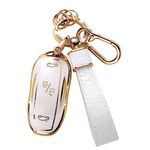 CACARLIKE for Tesla Key Fob Cover with Tesla Keychain, Car Key Fob Case Compatible with Tesla Model S Model 3 Model Y Smart Key Protector