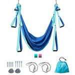 COSTWAY Aerial Yoga Swing Set, Antigravity Yoga Hammock with Carry Bag, 4 Steel Carabiners, 6 Handles, Professional Yoga Flying Strap Sling (Dark Blue)