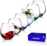 ColoVie 15 oz Stemless Wine Glasses Set of 6, Large Colored Wine Glasses, Short Wine Glass Set for Red Wine, White Wine, No Stem Margarita Glasses