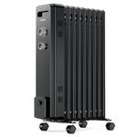 VonHaus Oil Filled Radiator 9 Fin – Oil Heater Portable Electric Free Standing 2000W for Home, Office, Any Room – Adjustable Thermostat, 3 Heat Settings, 4x Wheels, 1.5m Power Cable – 2 Year Warranty