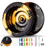 MAGICYOYO Unresponsive Yoyo Trick Yoyo N11 Plus, Metal Yo-Yos for Adults, Dual Purpose Yoyo Professional Yoyo for Kids, with Responsive Yoyo Bearing Kit + 12 Yoyo Strings + Yoyo Case (Black Golden)