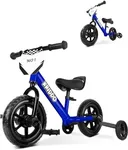 KRIDDO 2-in-1 Kids Tricycle and Toddler Balance Bike 2 Year Old, Detachable Pedals and Stowable Training Wheels, DIY Plate, Riding Trikes Toy for Ages 18 Months to 3 Years, Blue