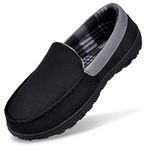 MIXIN Men's Casual Slip On Moccasins Micro Suede Flats Slippers for Indoor Outdoor Size 9 Black Grey