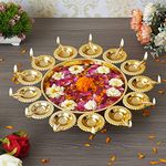 Webelkart Diya Shape Flower Decorative Urli Bowl, Metal for Home Handcrafted Bowl for Floating Flowers and Tea Light Candles Home ,Office and Table Decor| Diwali Decoration Items for Home (14 Inches)