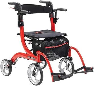 Drive Medical Nitro Dual Function Transport Wheelchair and Rollator Rolling Walker Combo with Hand Activated Brakes and Back Support, Red