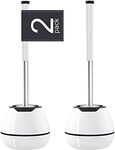 BOOMJOY Toilet Brush with Holder 2 Pack, Silicone Toilet Bowl Brush with Tweezers for Bathroom, RV- White & Black