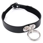 Women and Men Black Leather Punk Choker Collar, Teenager Leather Costume Choker Necklace, Boys and Girls O-ring Collar Necklace (Black-1)