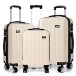 Kono 3 Pcs Luggage Set Hard Shell Suitcase Light Weight ABS 4 Spinner Wheels Business Trip Trolley Case 19/24/28 Inch (Beige Set)