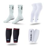 Mizaki Nylon Anti-Slip Football Calf Length Socks, Leg Sleev, Shingurd And Shingurd Supporter Combo Pack For Men&Women, All-In-One Football Accessories Pack, (White)