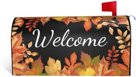 Autumn Fall Mailbox Cover Magnetic Welcome Maple Leaf Mailbox Wraps Post Letter Box Cover for Garden Yard Home Decor Standard Size 21" x 18"